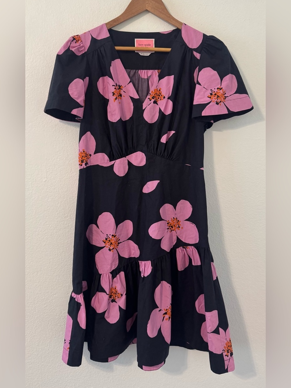 Kate Spade Grand Flora Fit n Flare Mini Dress Voluminous Sleeves Cocktail Size 8